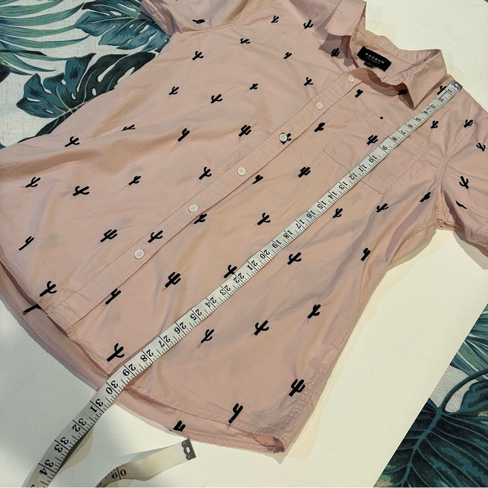 Pacsun Light Pink Embroidered Cactus Short Sleeve Cotton Button Down Shirt - Picture 8 of 9